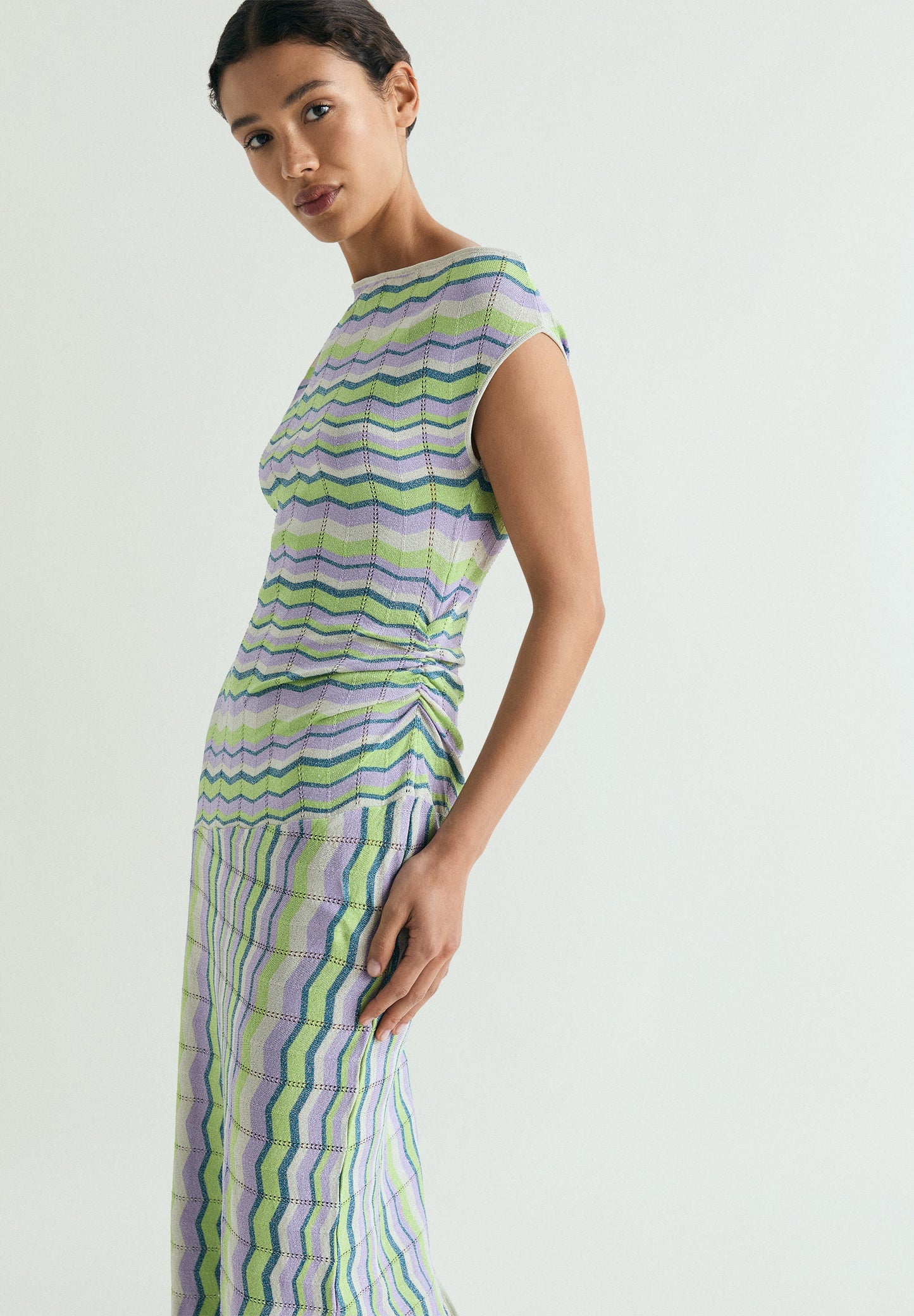 ZIGZAG KNIT MIDI DRESS