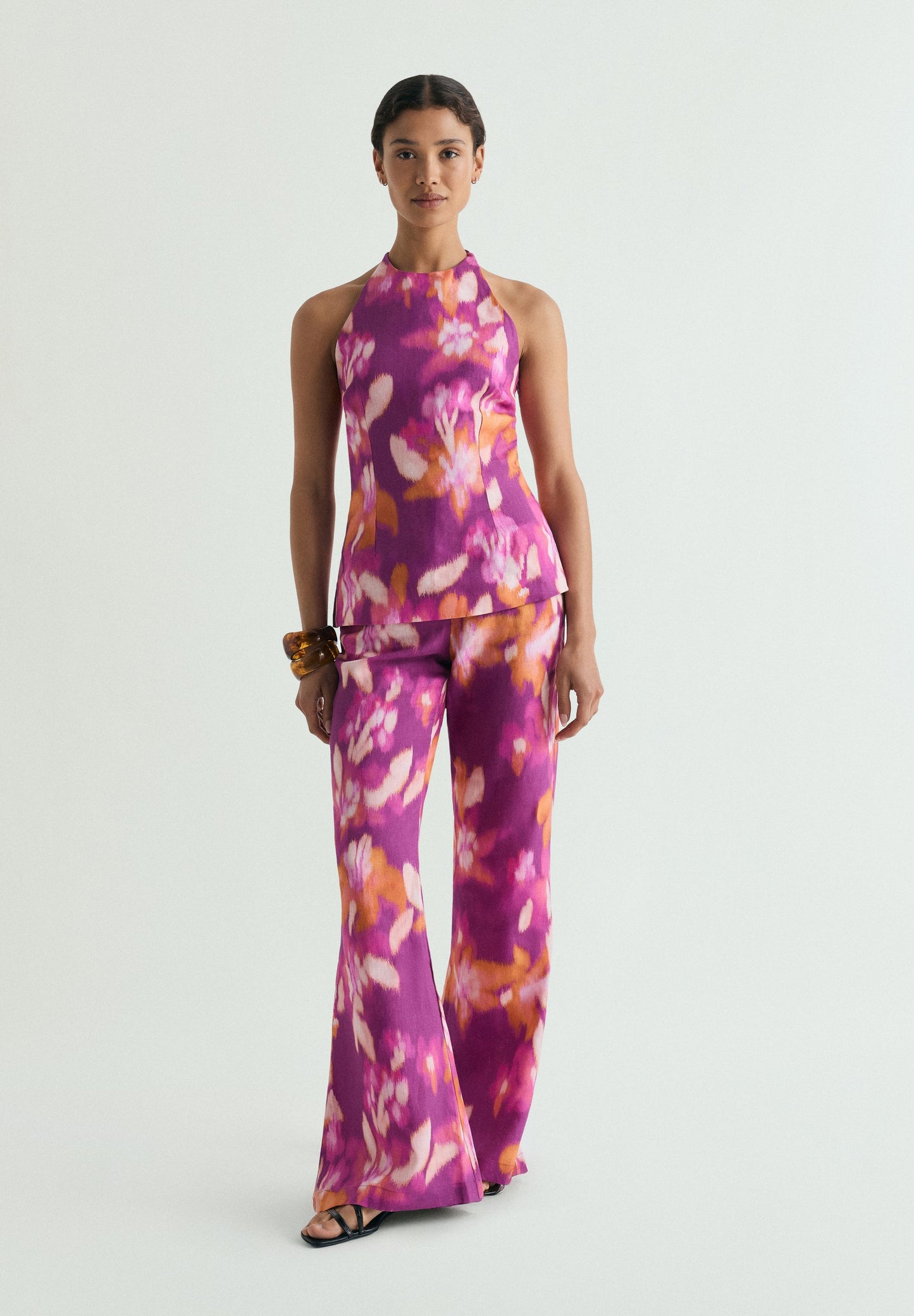 SCPRINT LINEN HALTER TOP