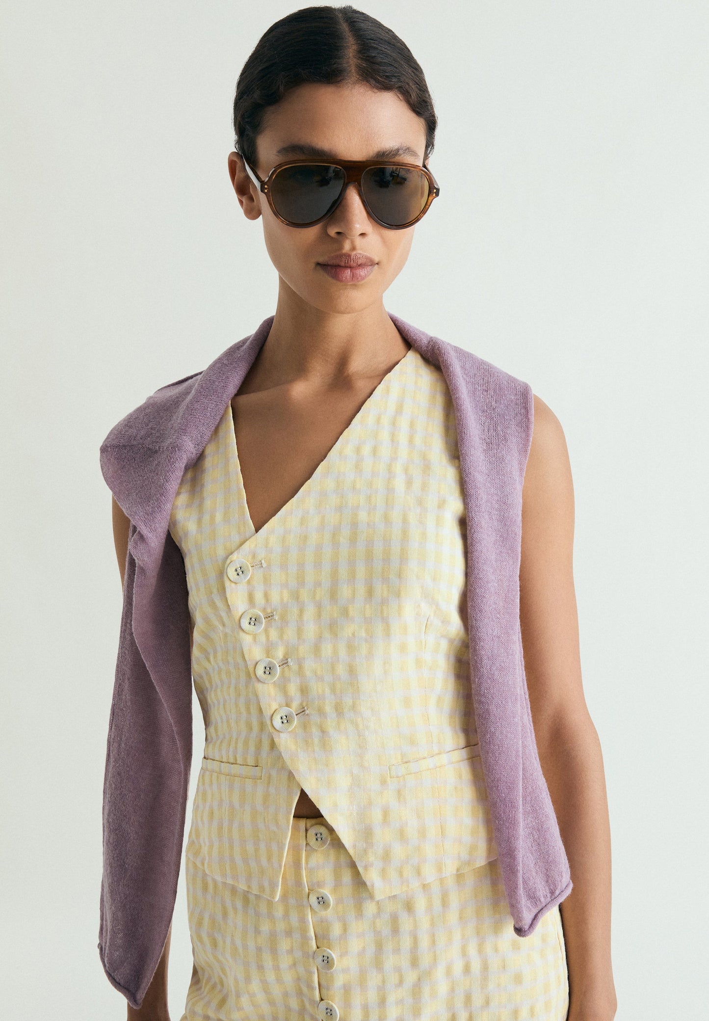 ASYMMETRIC GINGHAM WAISTCOAT