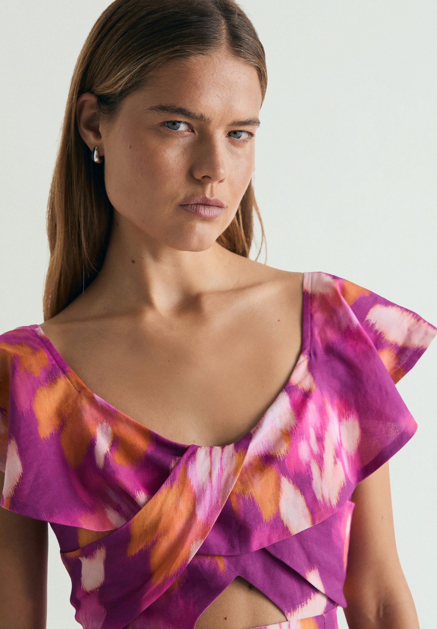 PRINTED COTTON AND LINEN DRESS