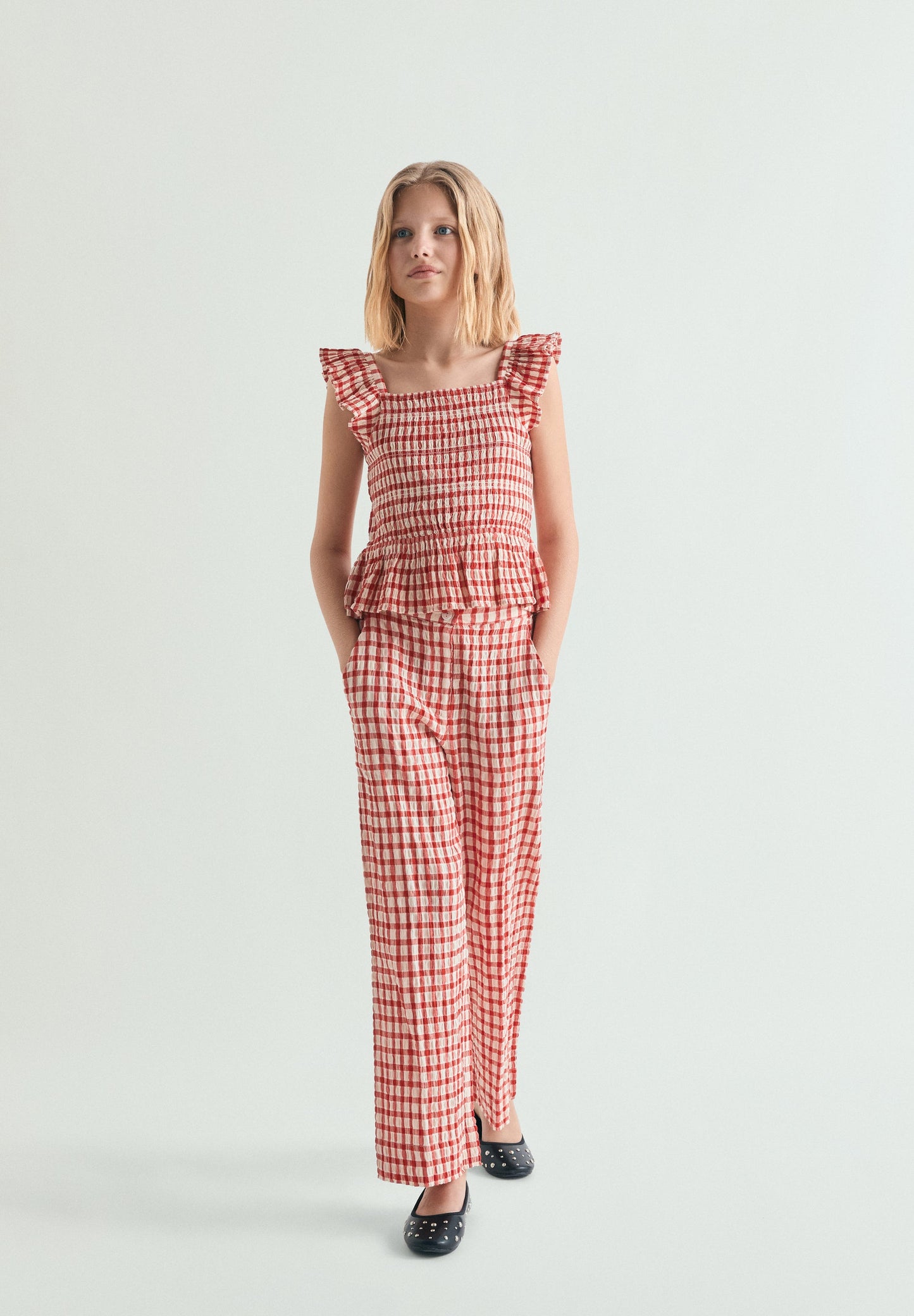 RELAXED FIT GINGHAM TROUSERS