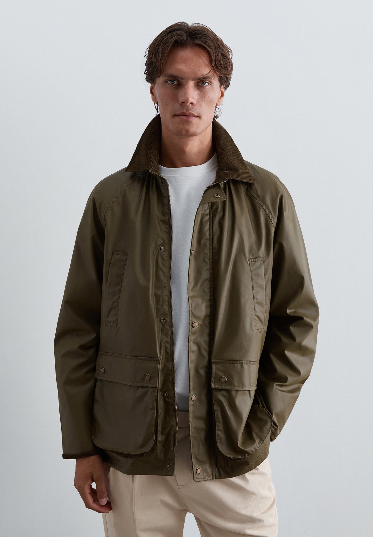 RESIN-COATED JACKET WITH CORDUROY COLLAR
