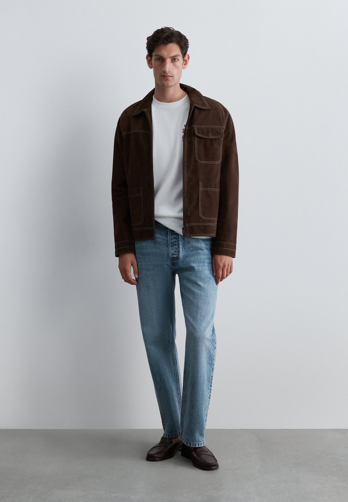 SUEDE JACKET WITH CONTRAST SEAMS