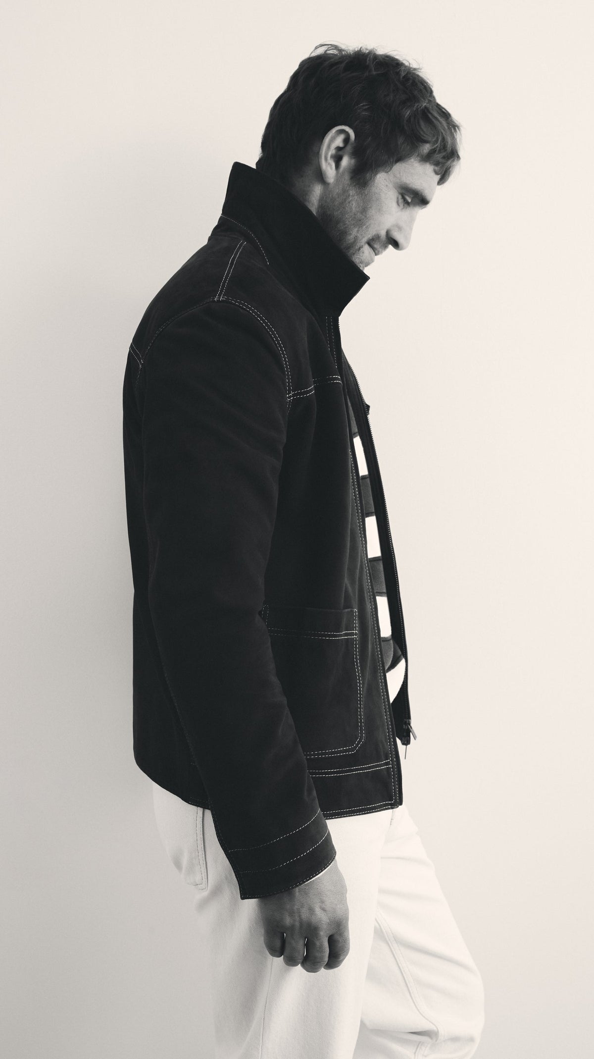 SUEDE JACKET WITH CONTRAST SEAMS