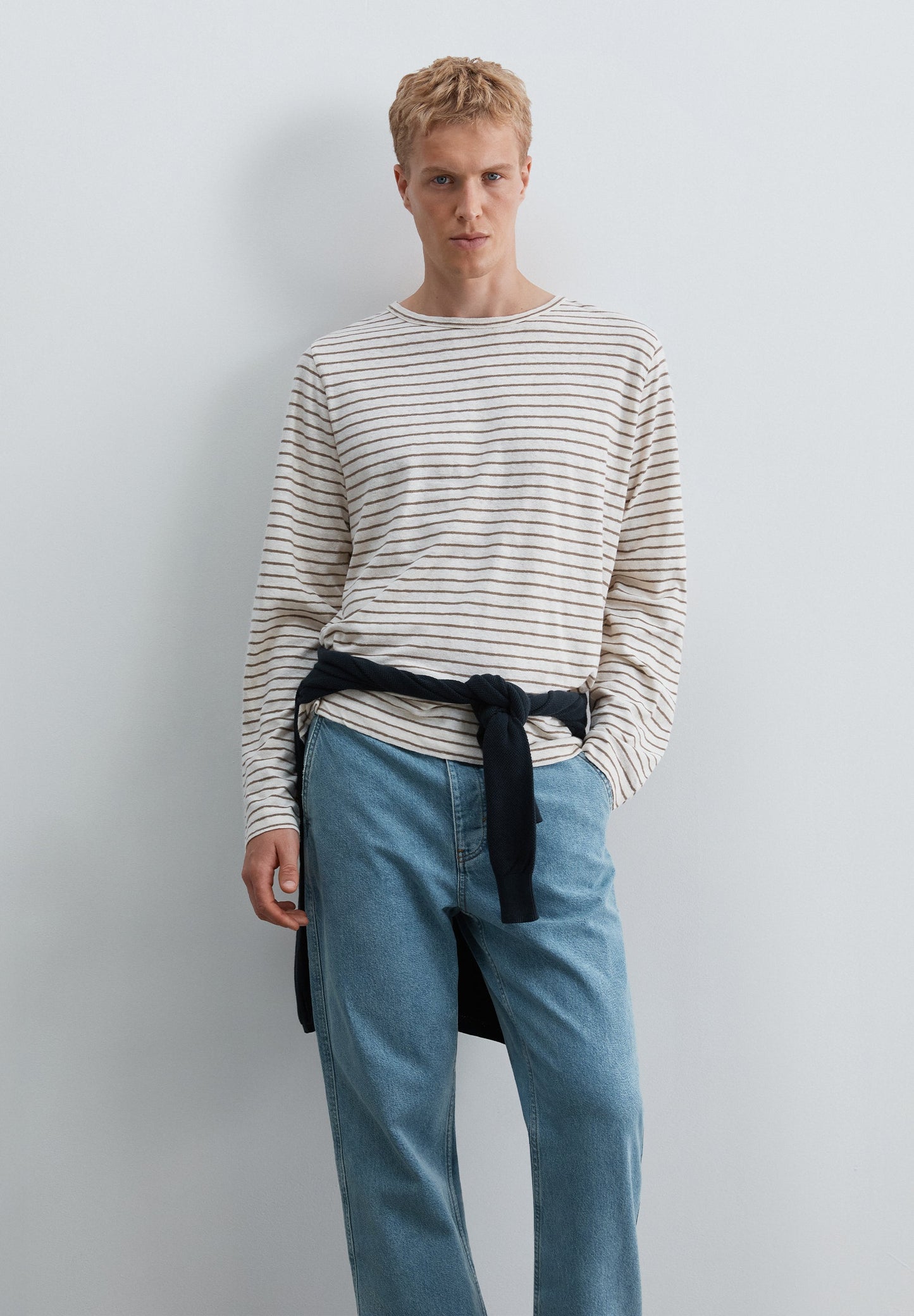 COTTON AND LINEN STRIPED T-SHIRT