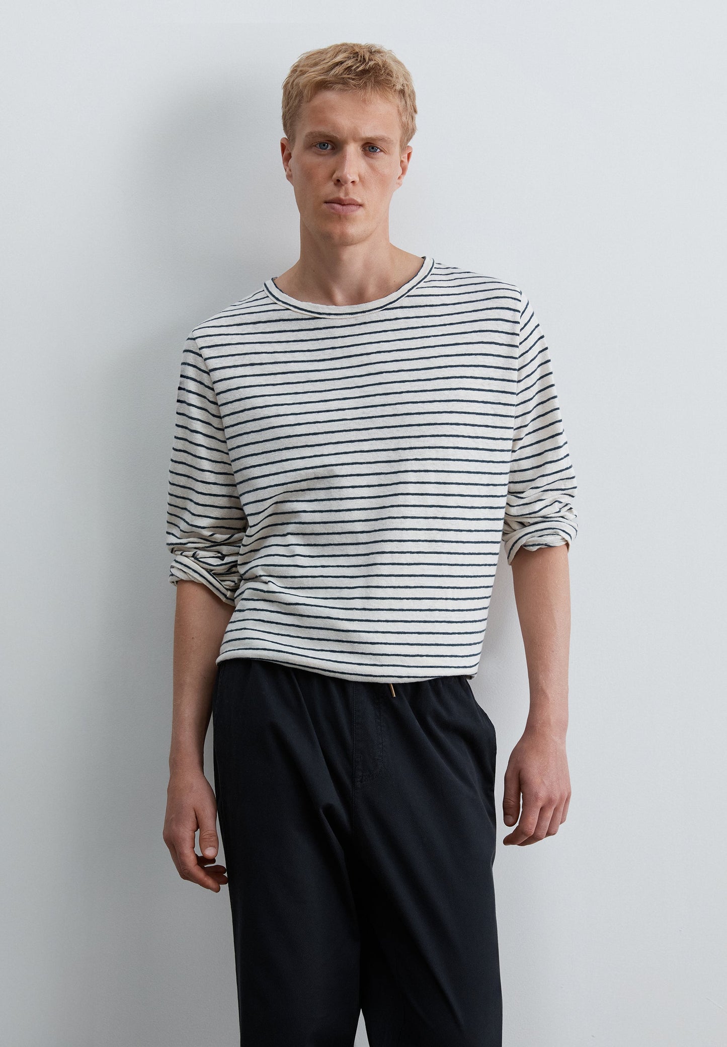 COTTON AND LINEN STRIPED T-SHIRT