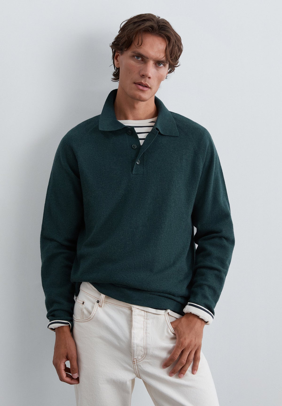 MERINO WOOL POLO SHIRT-STYLE SWEATER