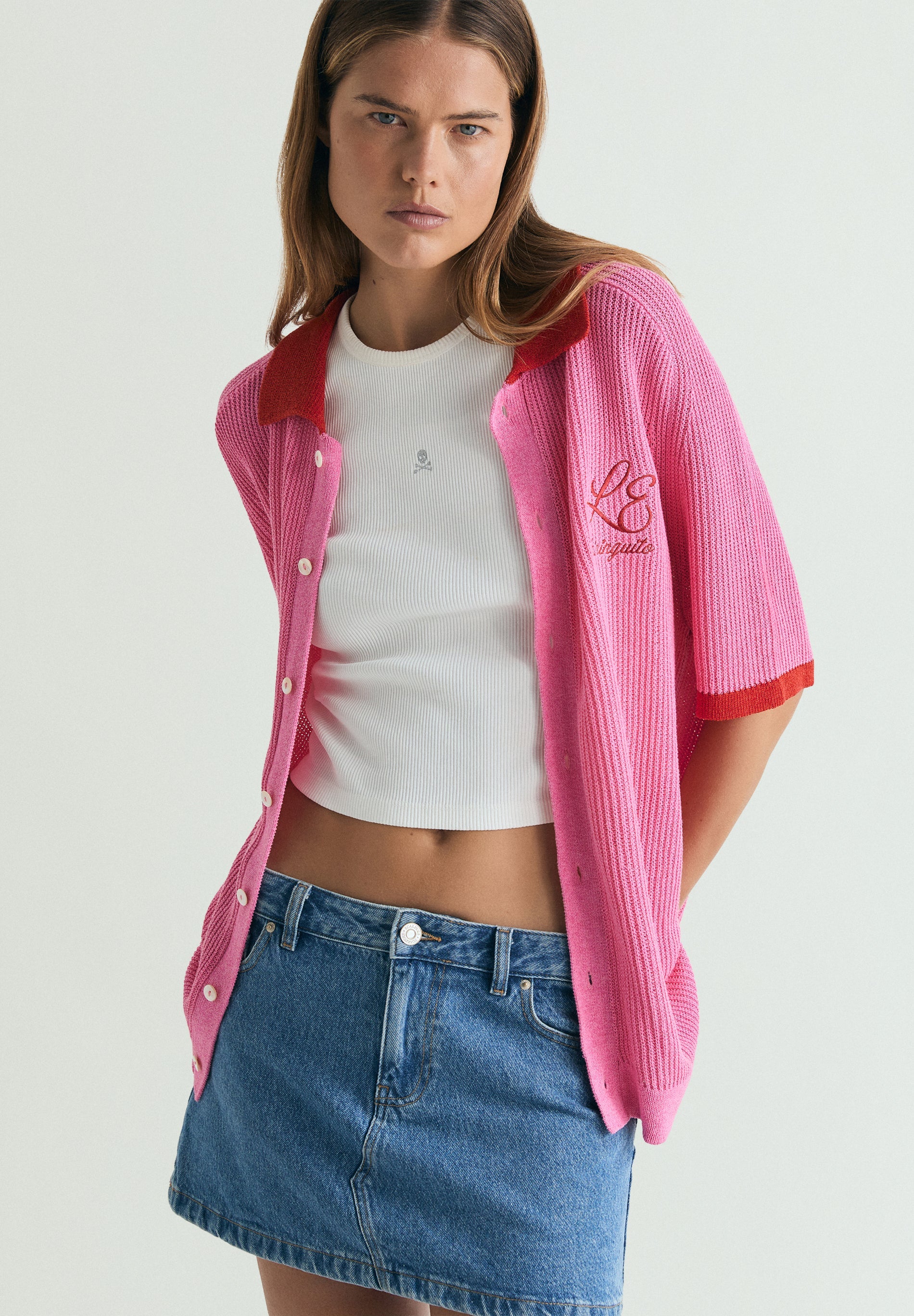 CONTRAST EMBROIDERED CARDIGAN | LE CHIRINGUITO