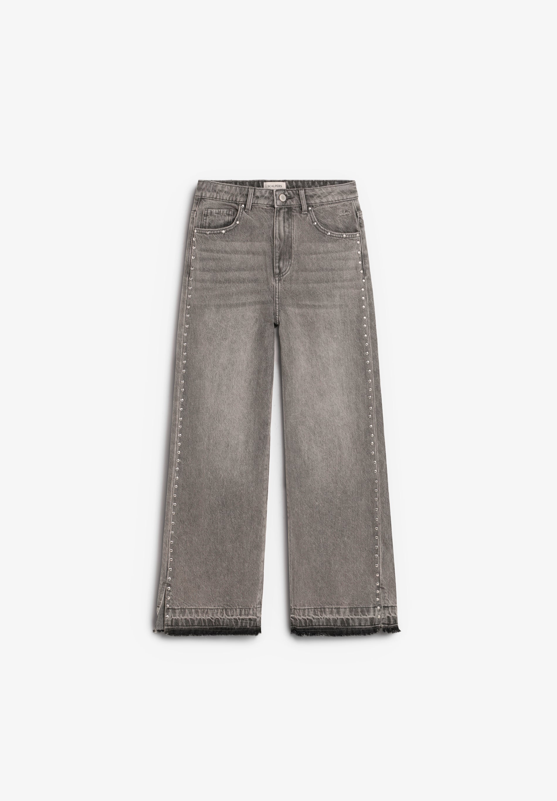 STUDDED JEANS WITH FRAYED HEM