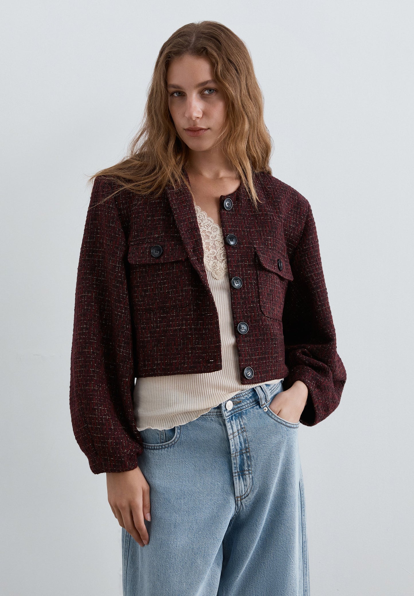 METALLIC YARN TWEED JACKET
