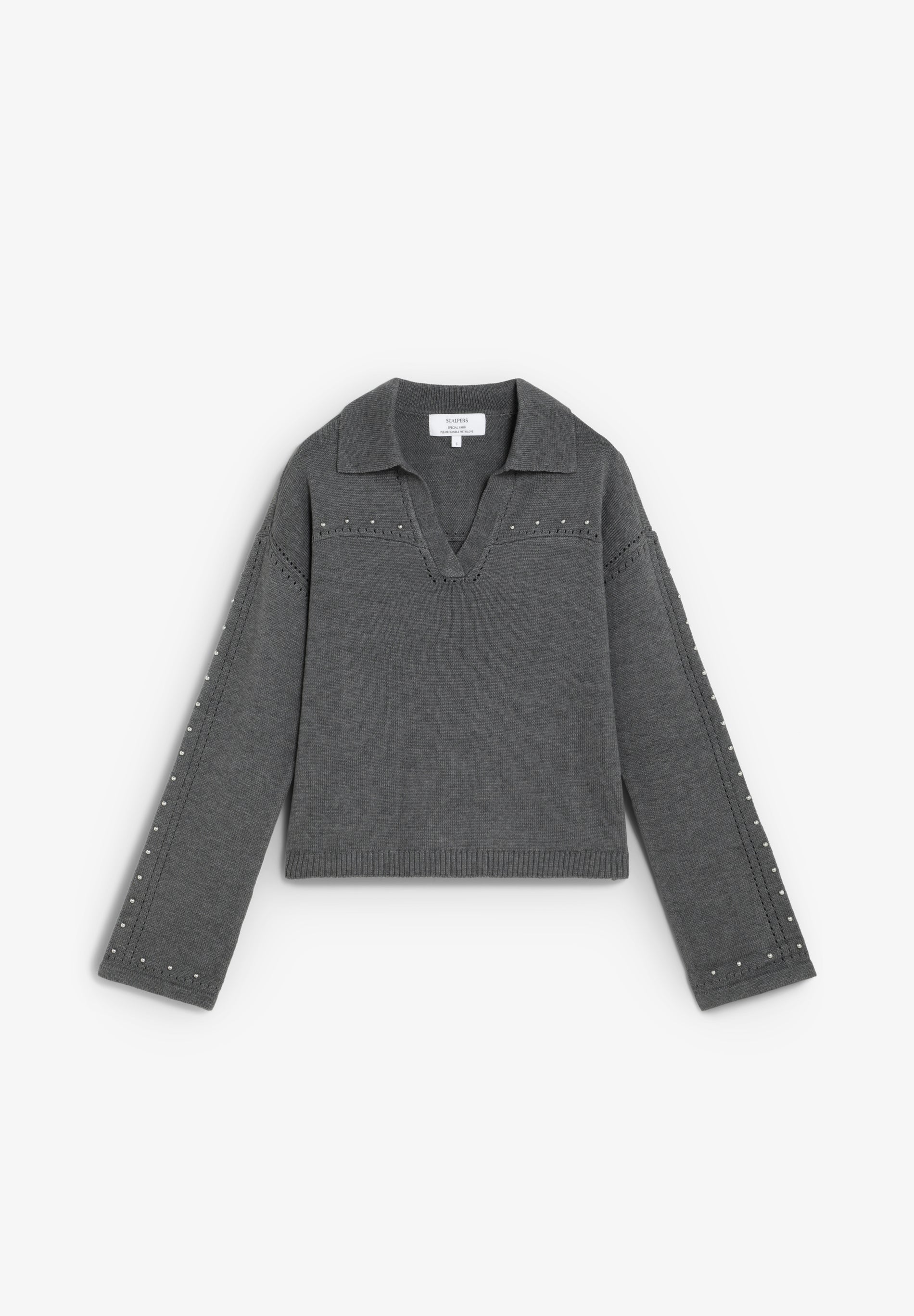 SWEATER WITH PEARLS AND POLO SHIRT COLLAR