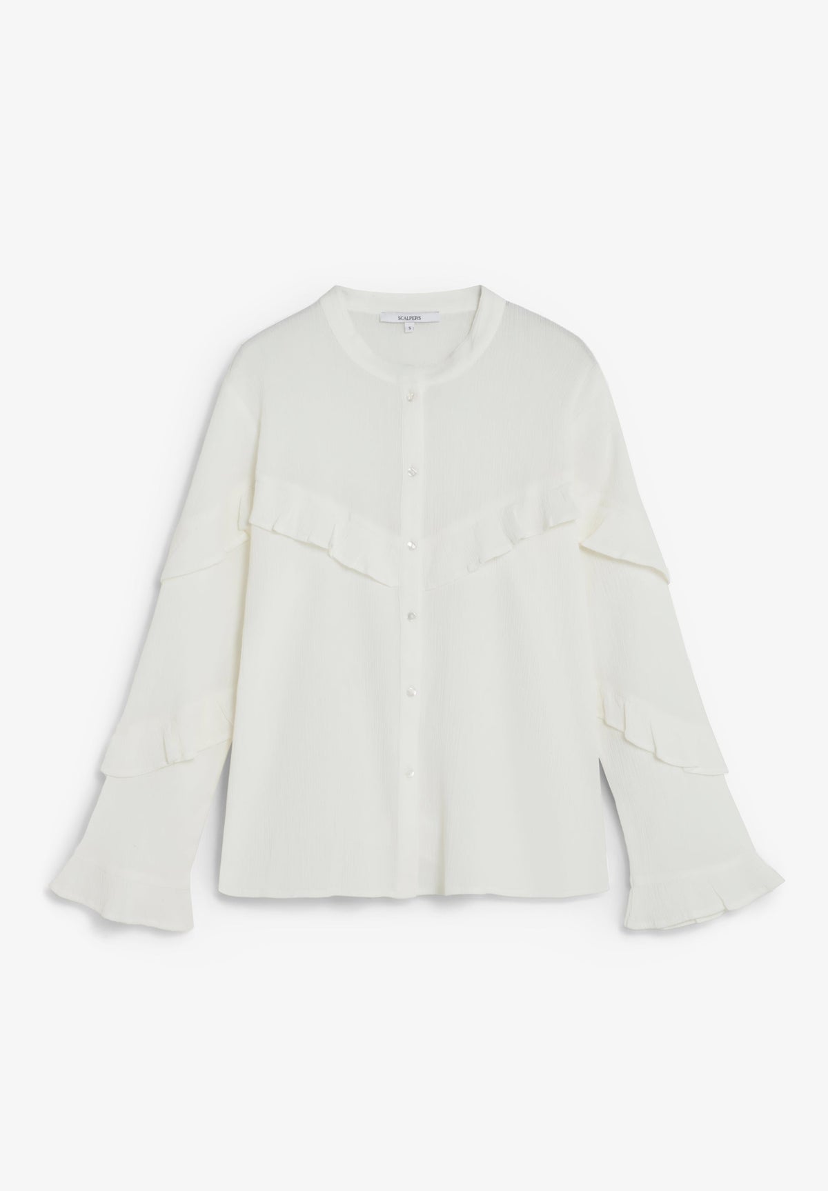 SHIRT WITH FRILLS AND STAND-UP COLLAR