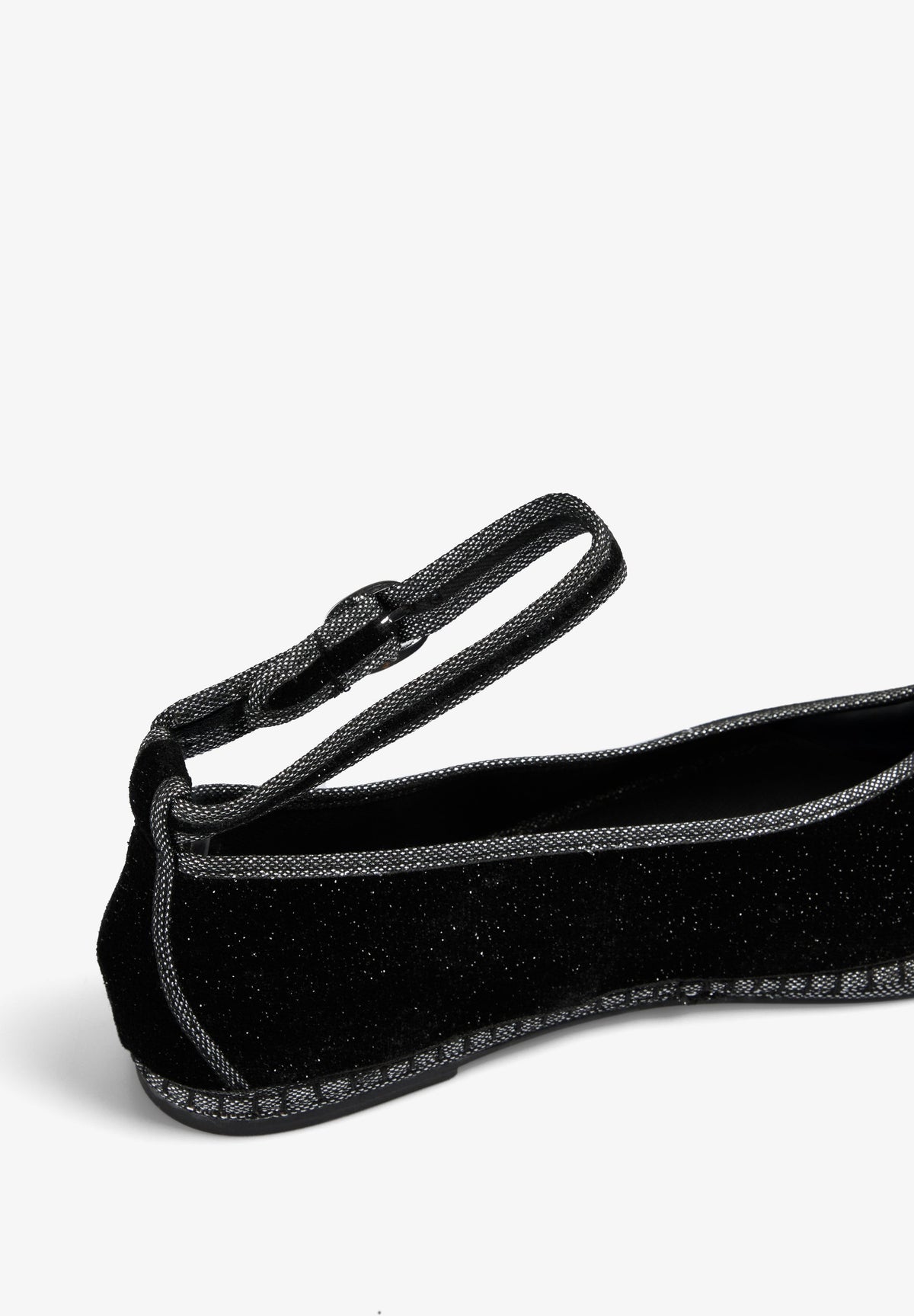 VELVET ANKLE STRAP BALLET FLATS