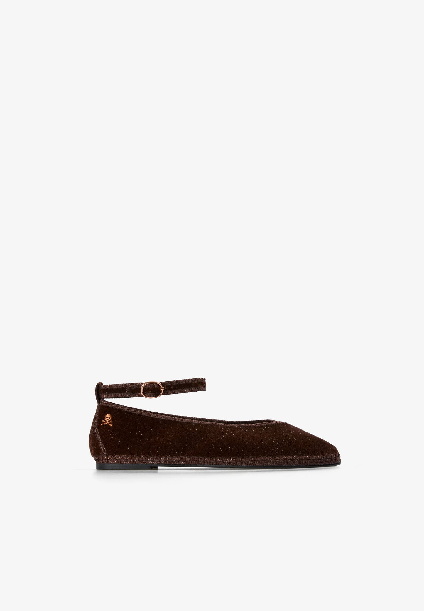 VELVET ANKLE STRAP BALLET FLATS