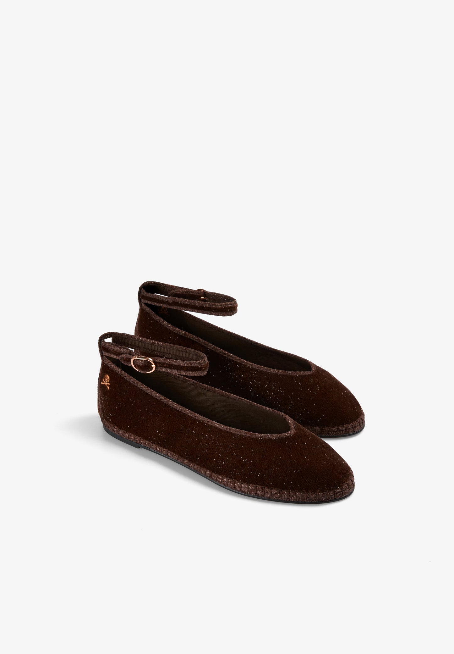 VELVET ANKLE STRAP BALLET FLATS