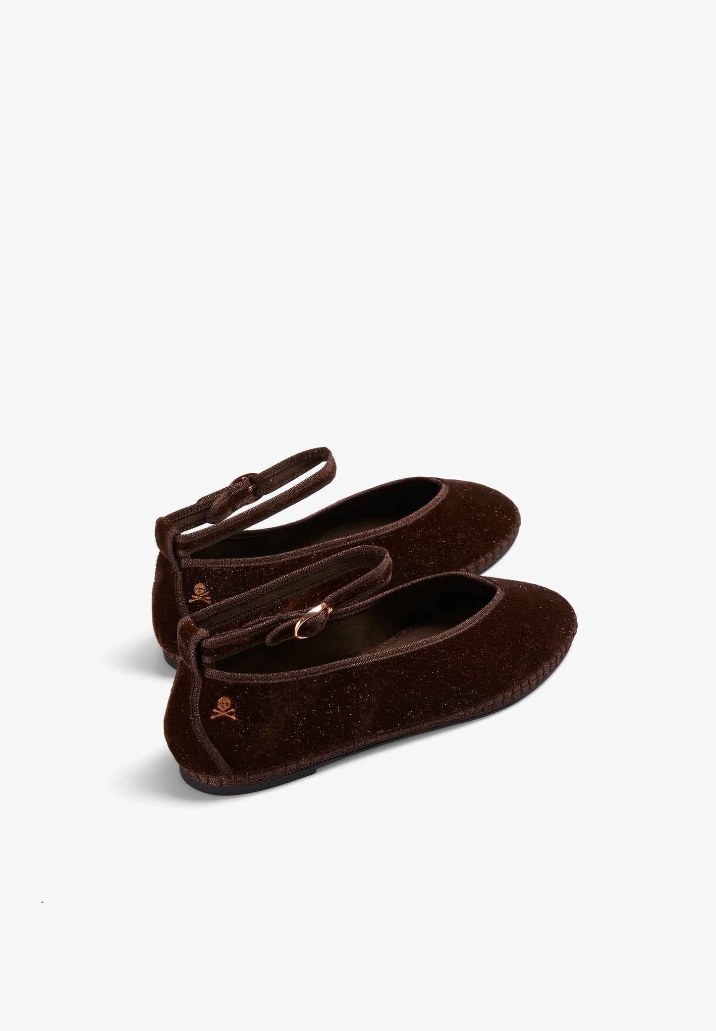 VELVET ANKLE STRAP BALLET FLATS