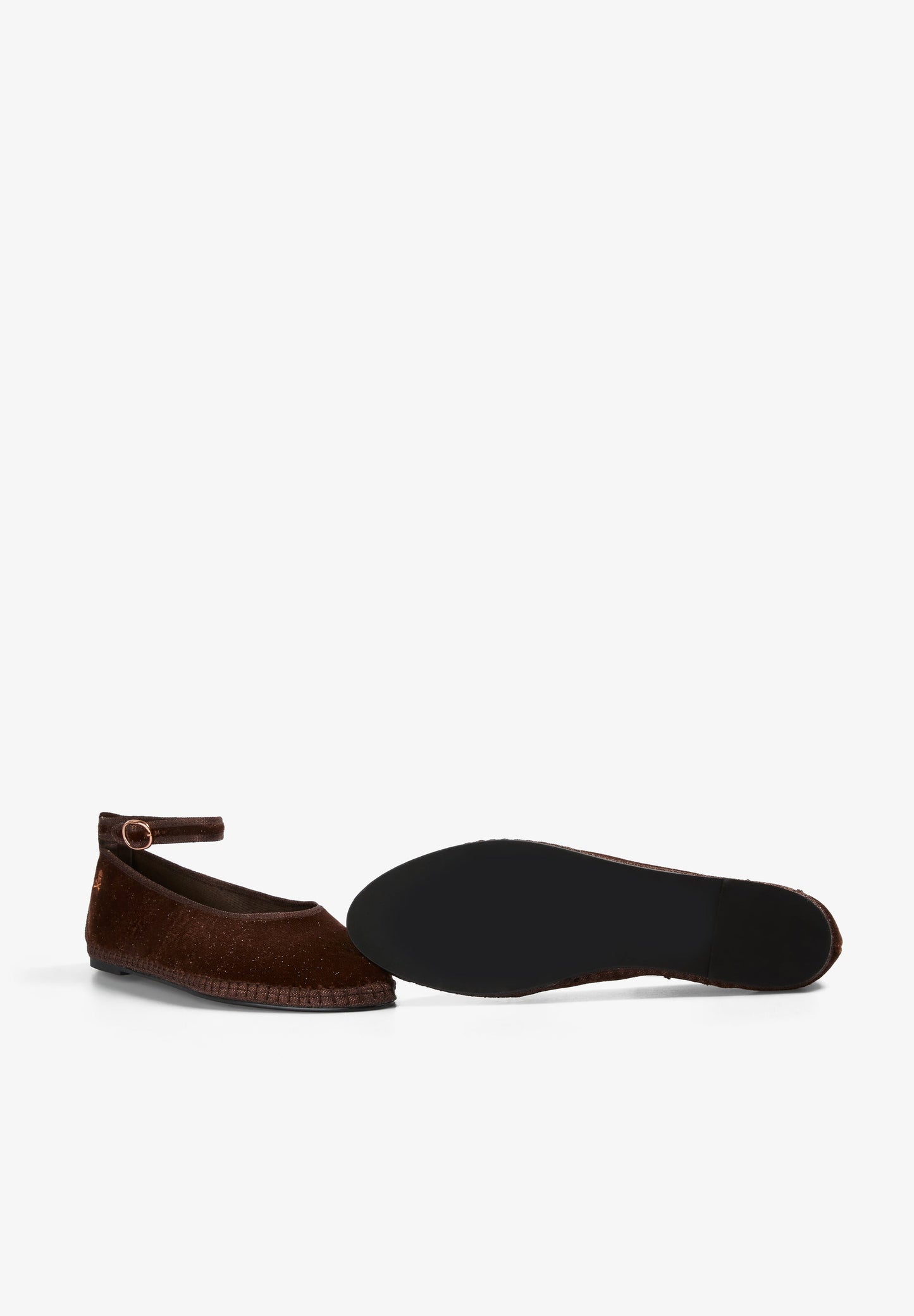 VELVET ANKLE STRAP BALLET FLATS