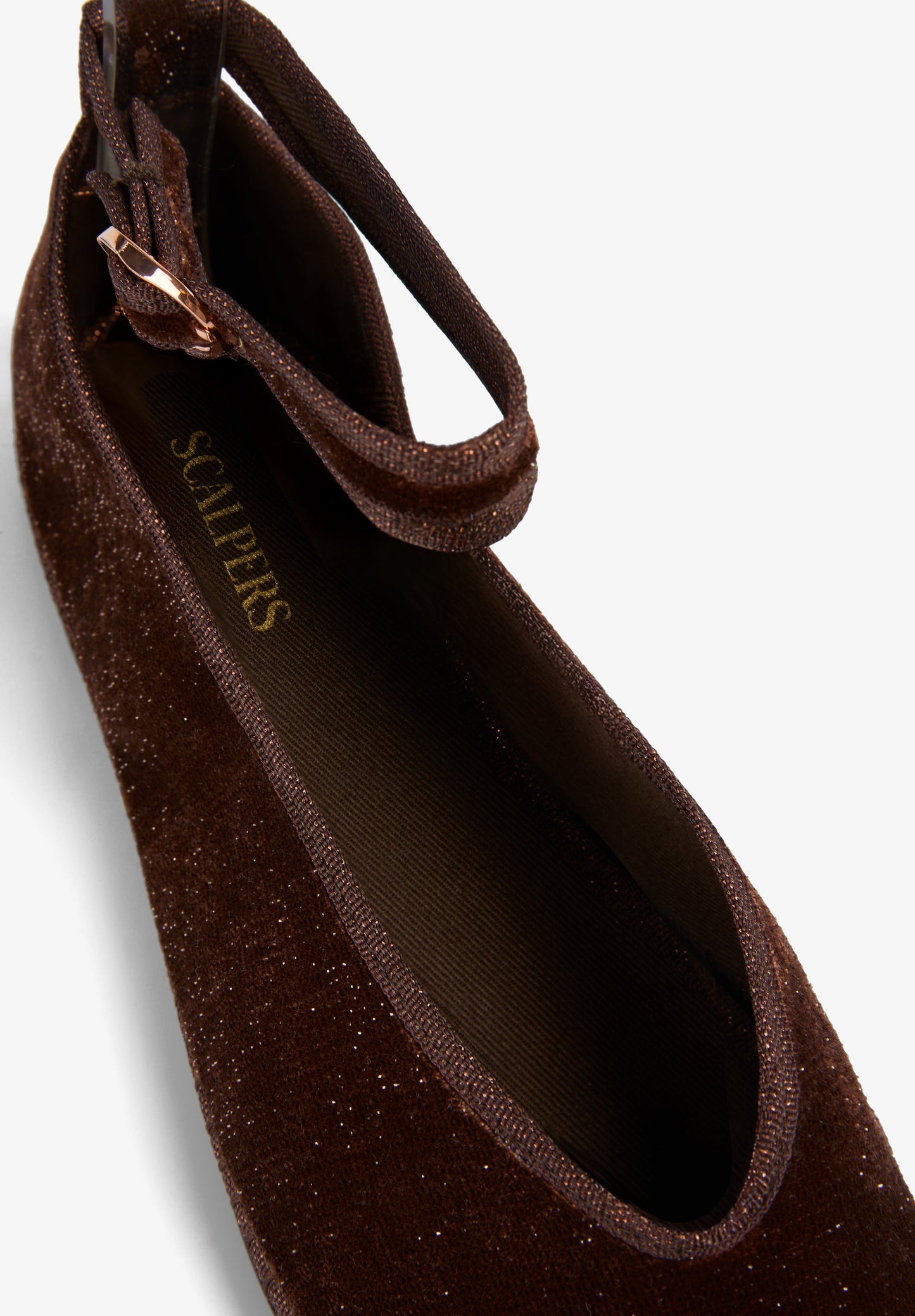 VELVET ANKLE STRAP BALLET FLATS