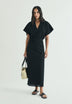 DRAPED LINEN MIDI DRESS
