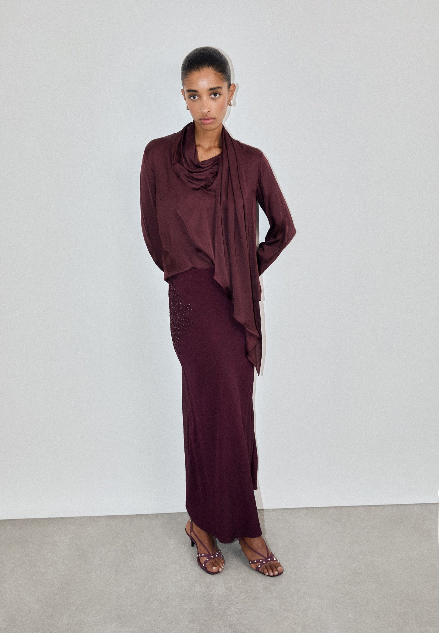 BIAS CUT SKIRT WITH EMBROIDERY