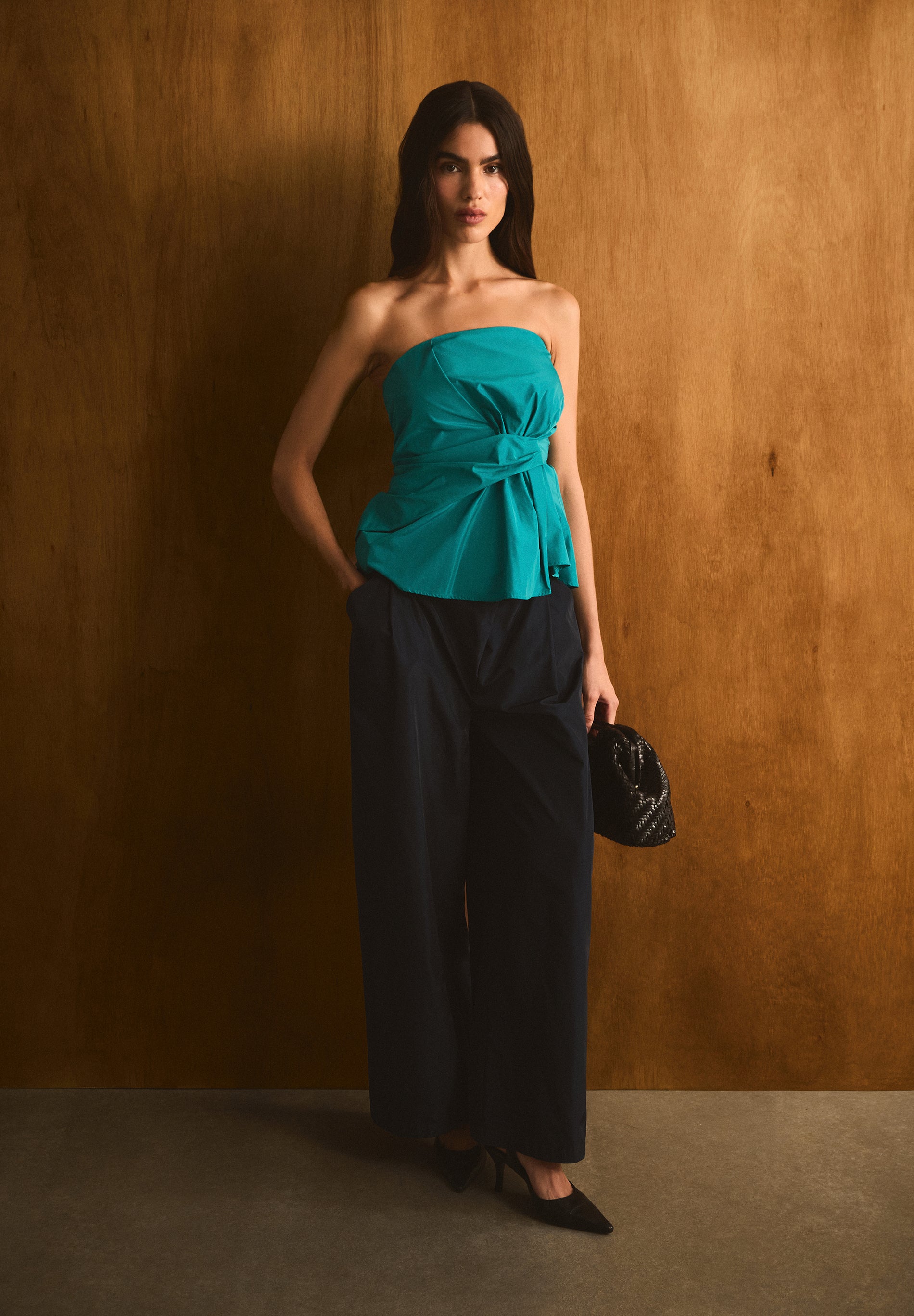 WIDE LEG TAFFETA TROUSERS