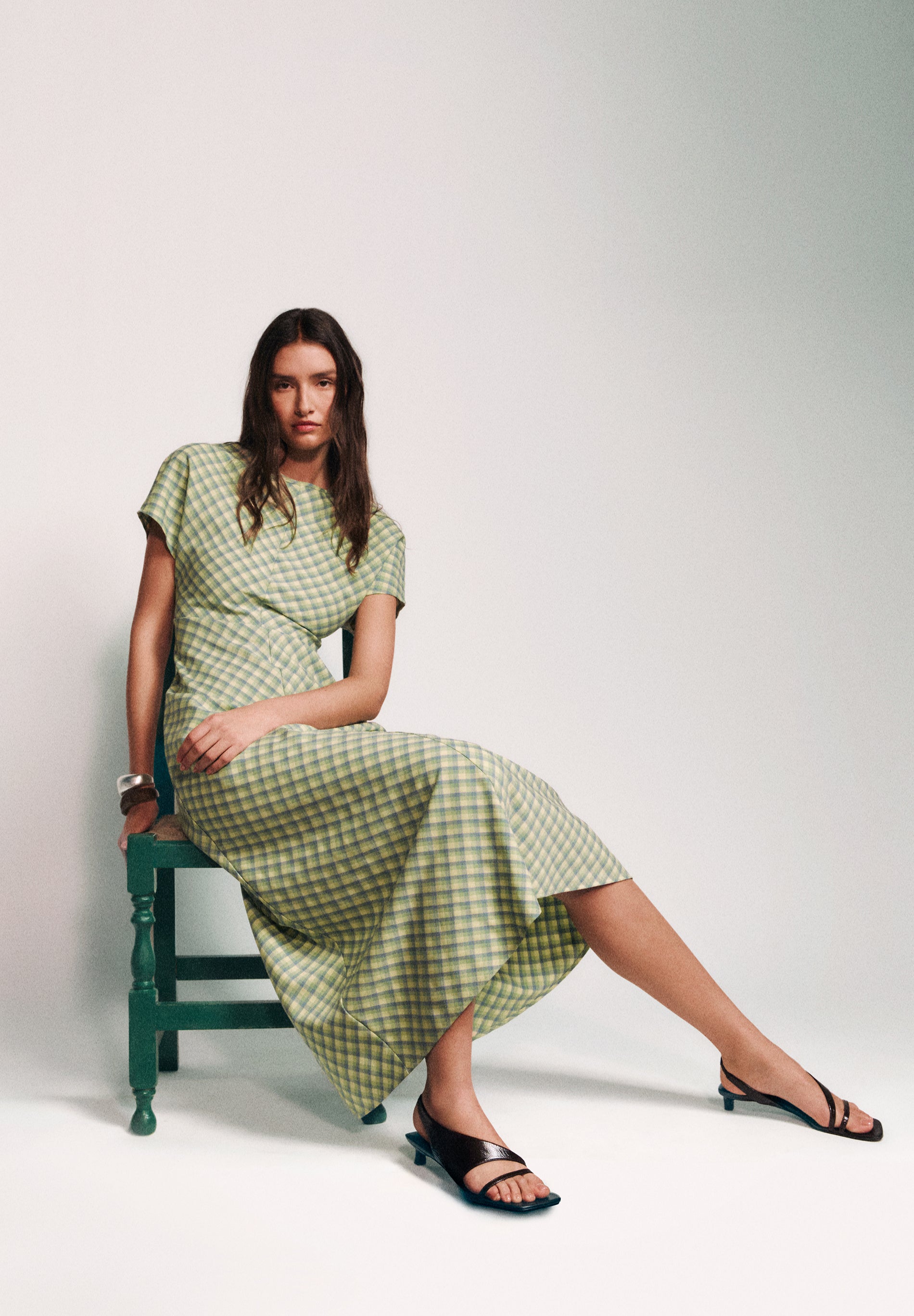 CHECK PRINT MIDI DRESS