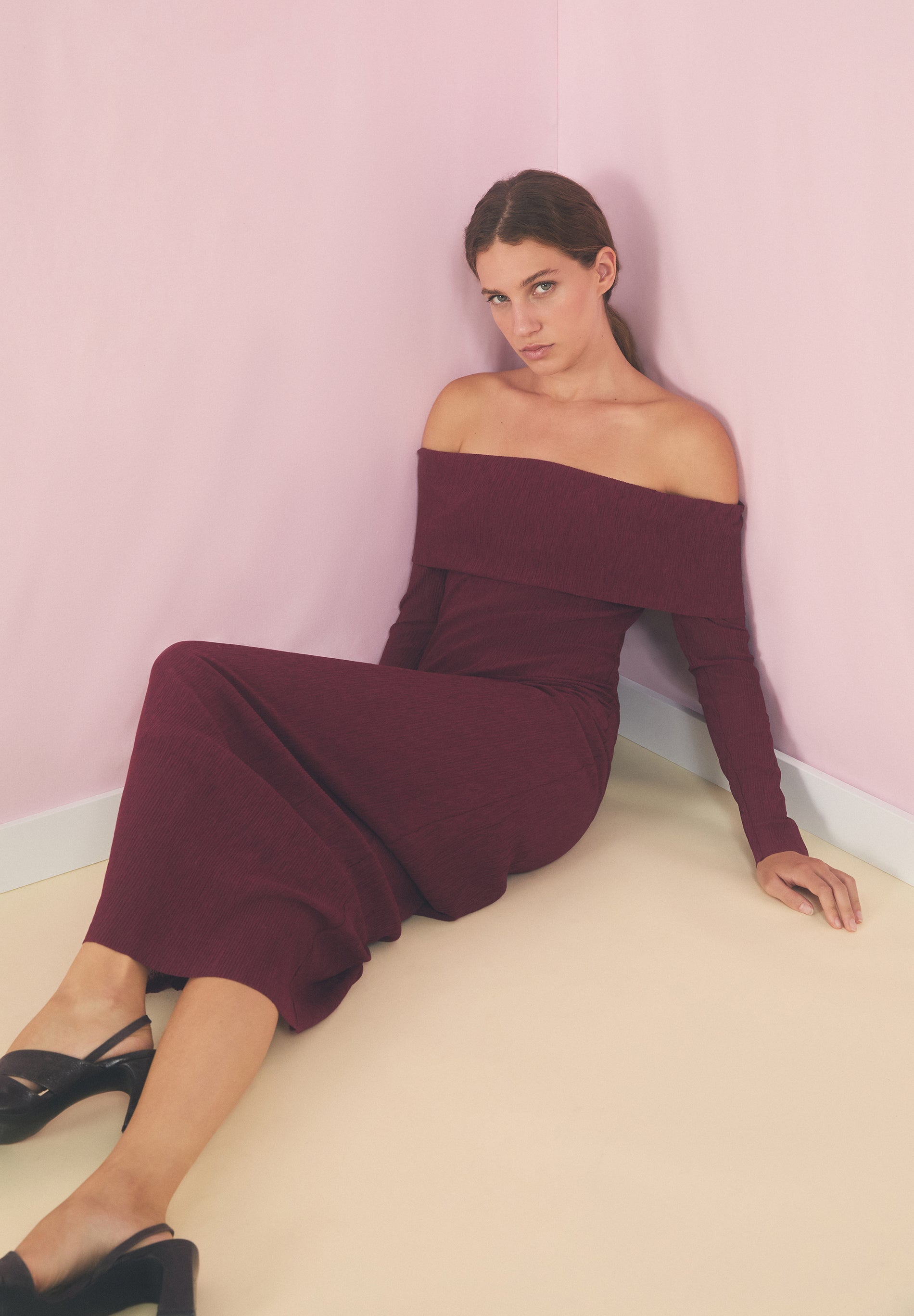 BARDOT NECKLINE KNIT DRESS