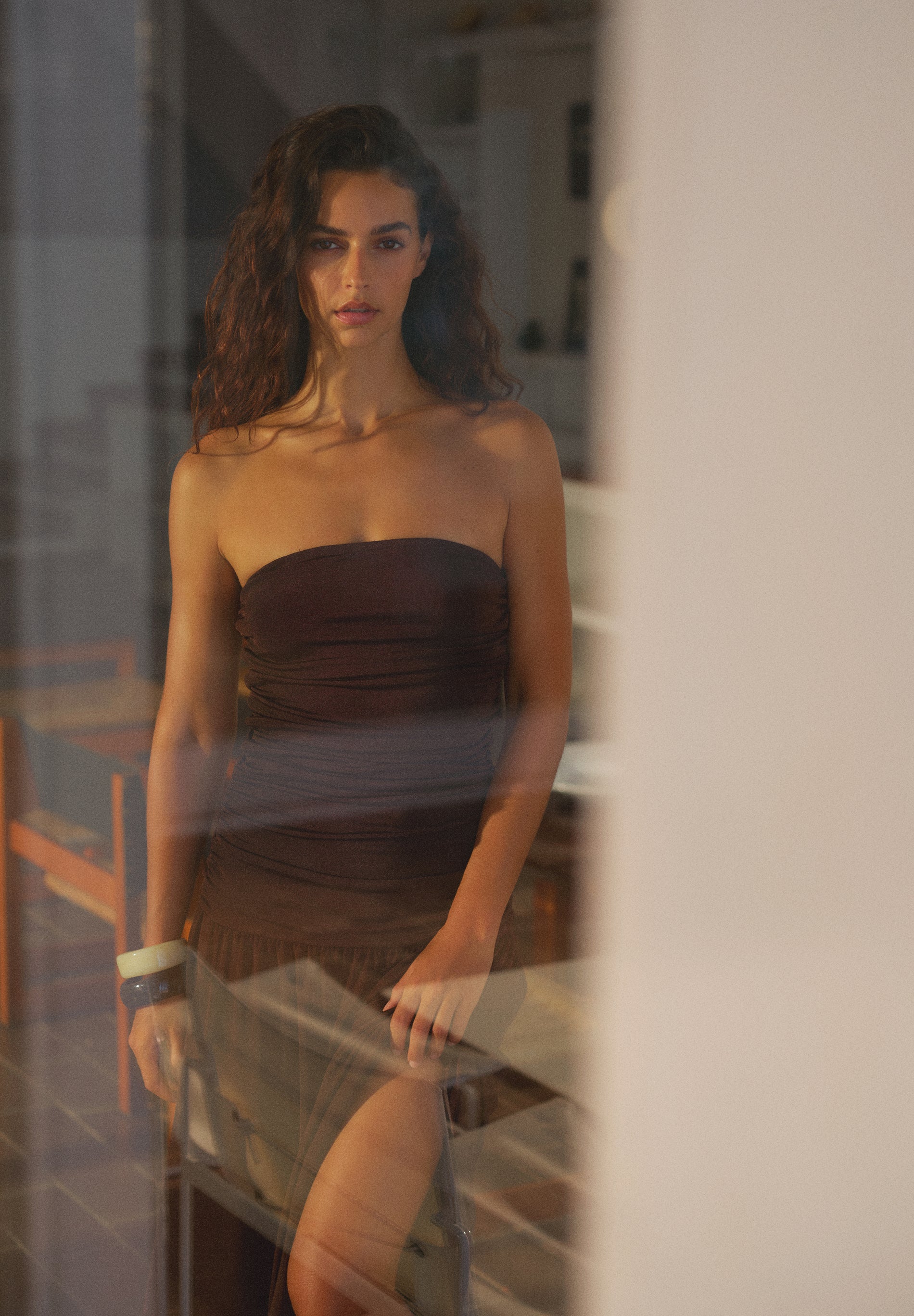 GATHERED KNIT DRESS
