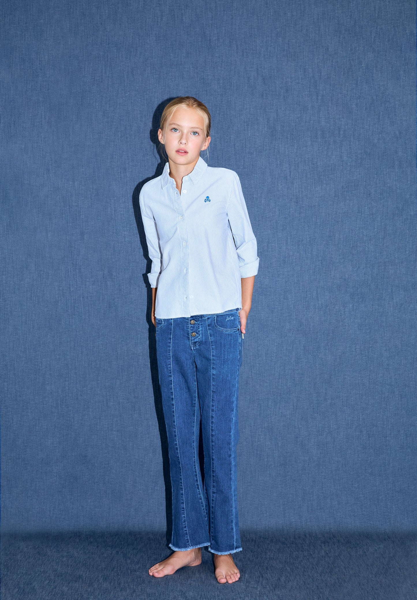 FLARED DENIM TROUSERS