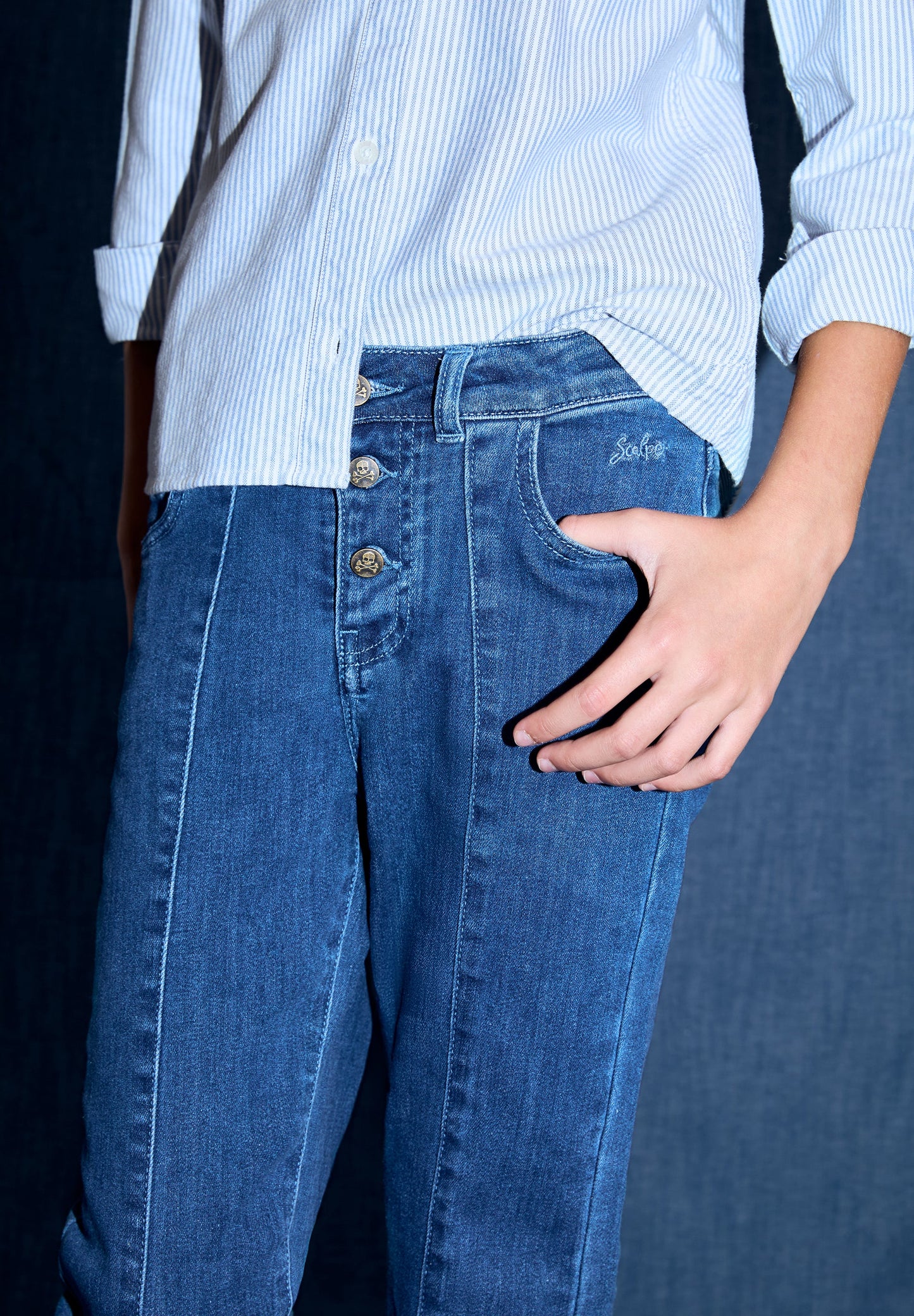 FLARED DENIM TROUSERS