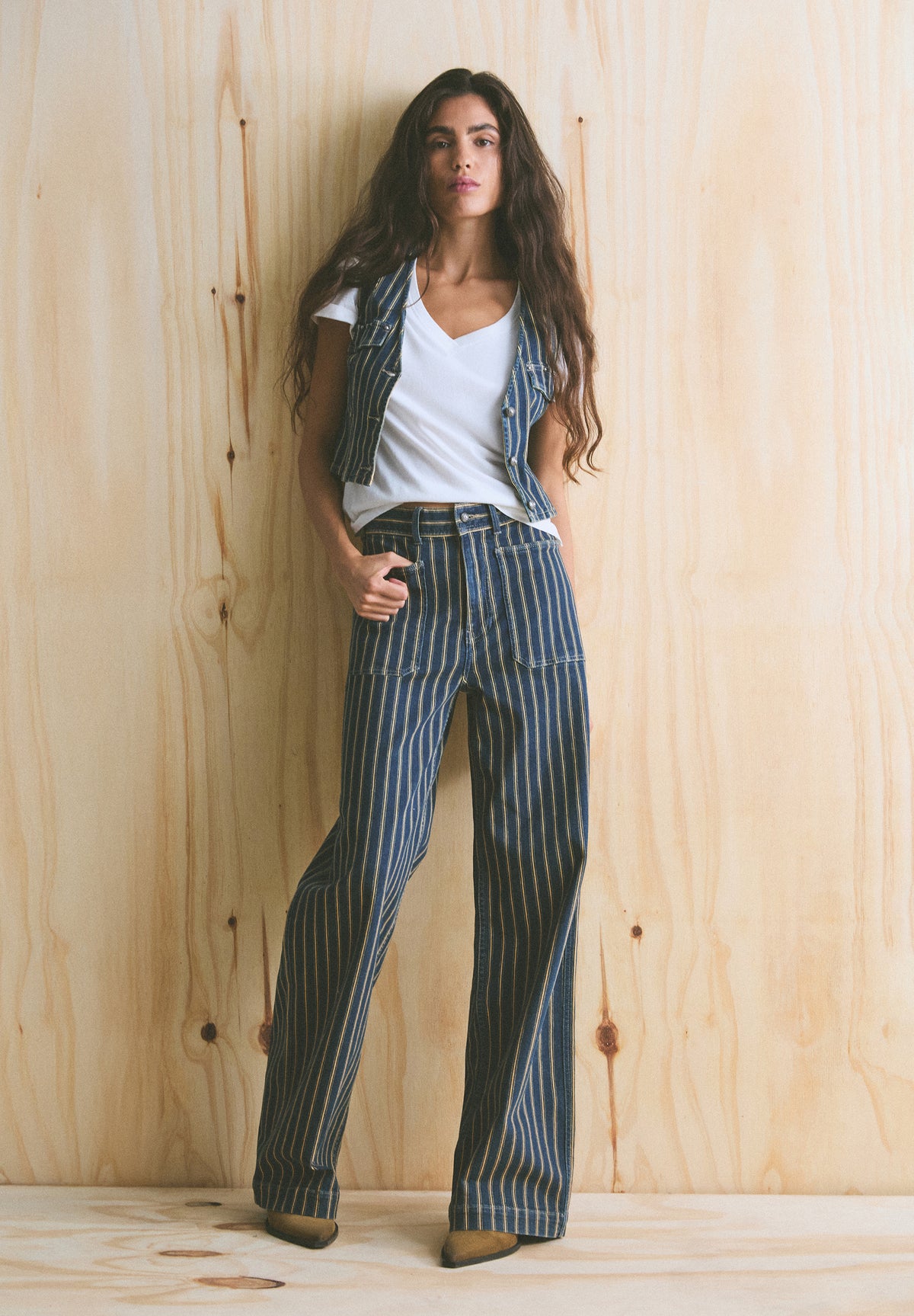STRIPED DENIM WAISTCOAT