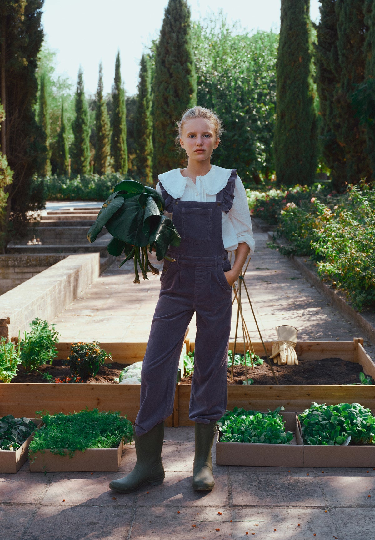 CORDUROY DUNGAREES WITH RUFFLES