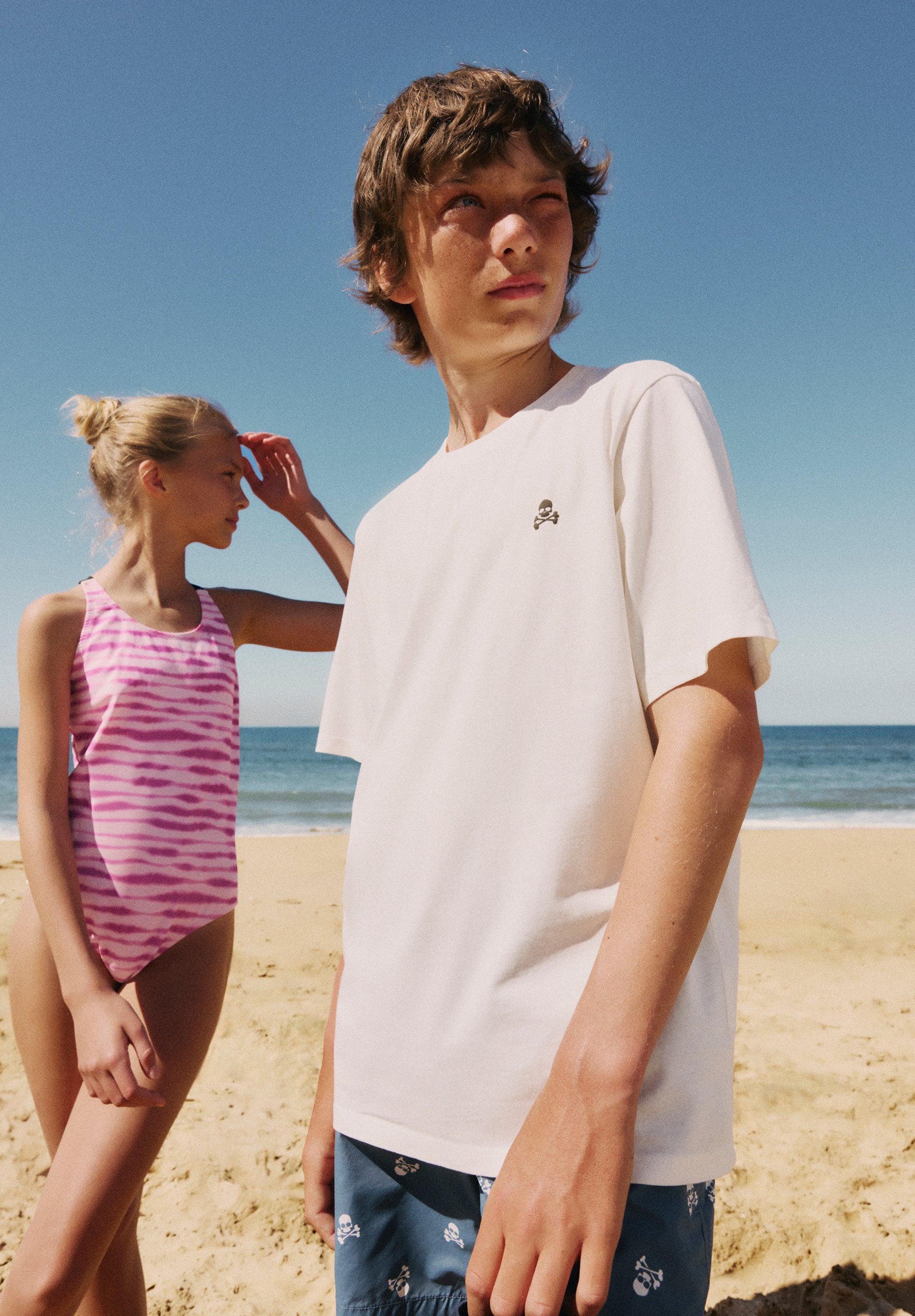 TWO-TONE PRINT SWIMMING COSTUME