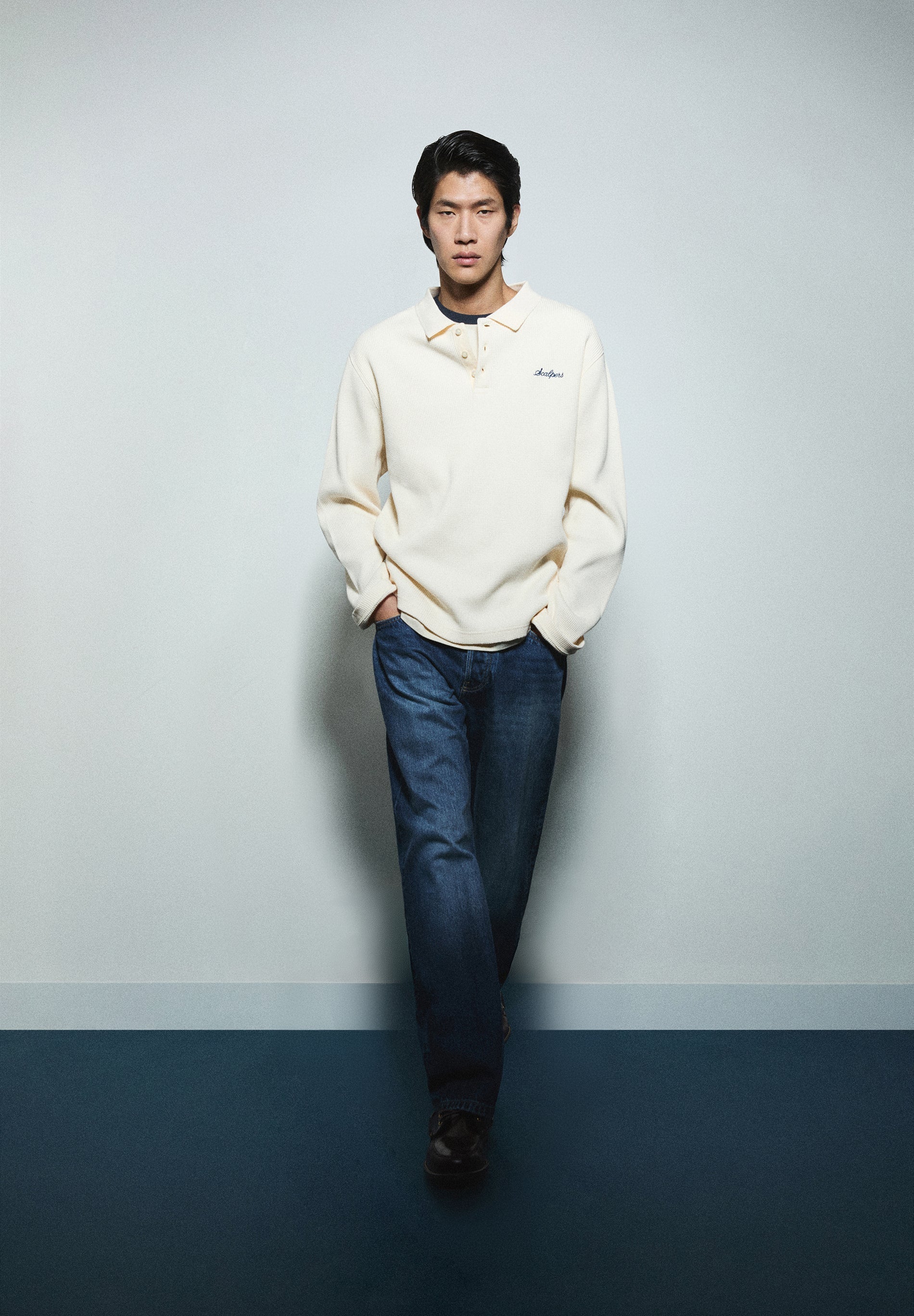 WAFFLE POLO SHIRT-STYLE SWEATSHIRT