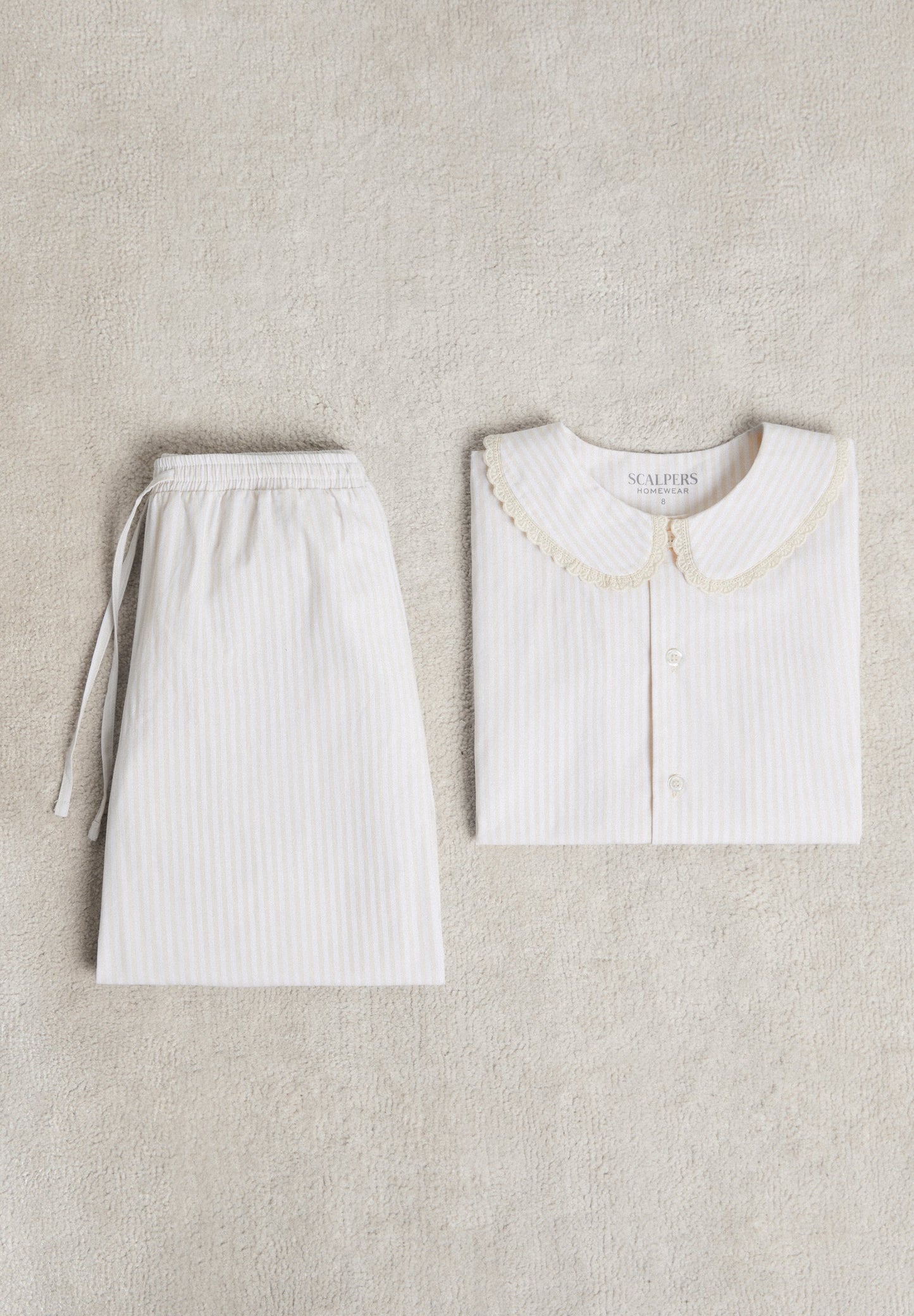 STRIPED PYJAMAS WITH EMBROIDERED COLLAR TRIM