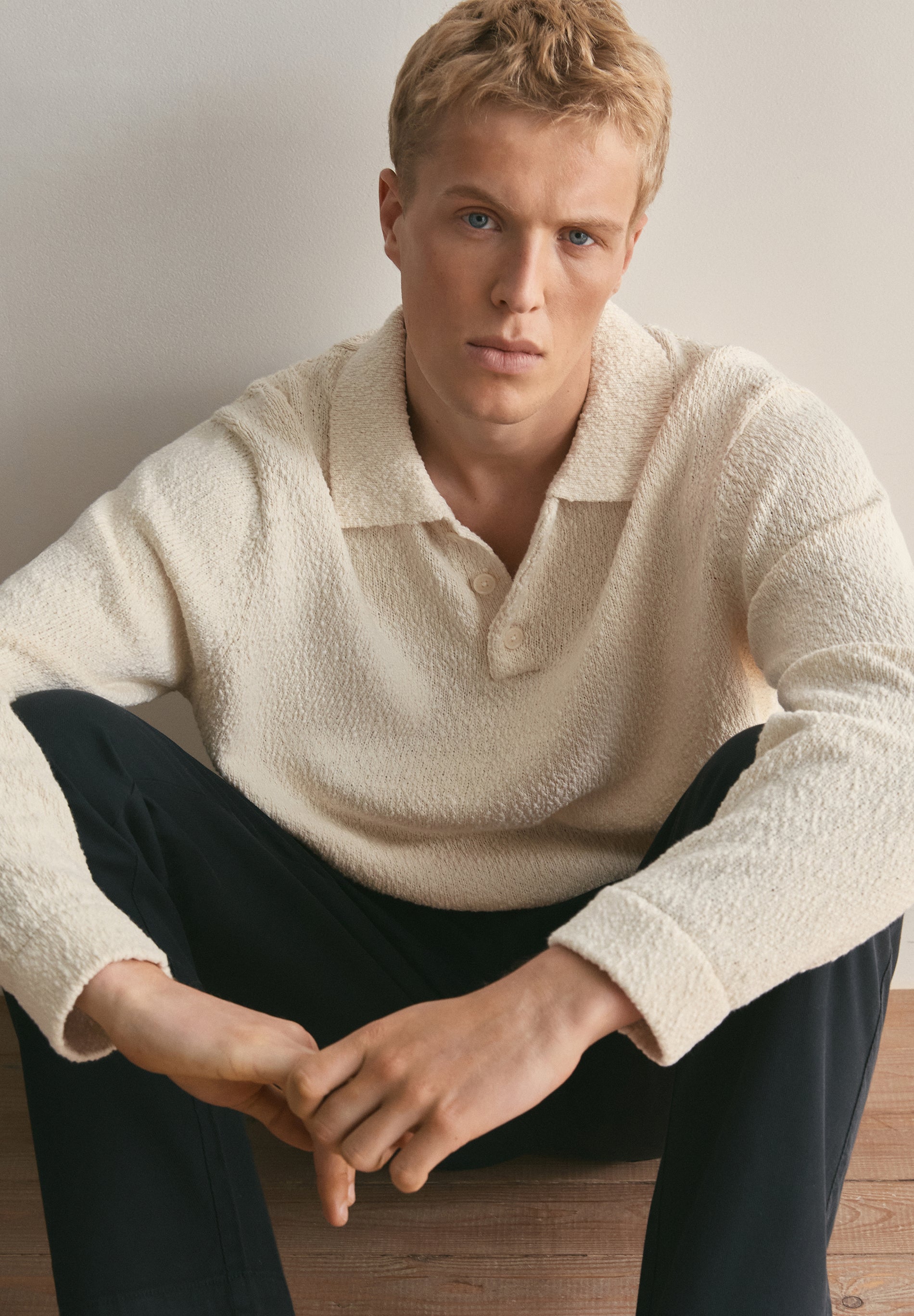 BOUCLÉ KNIT POLO SWEATER
