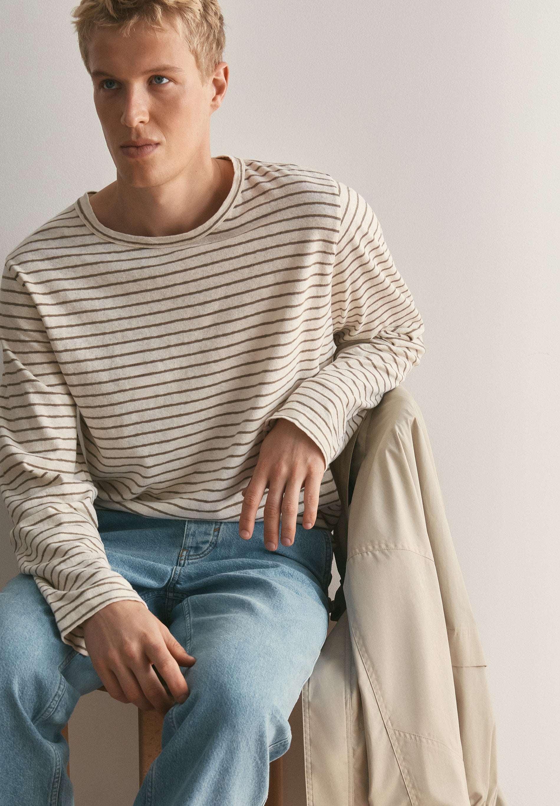 COTTON AND LINEN STRIPED T-SHIRT