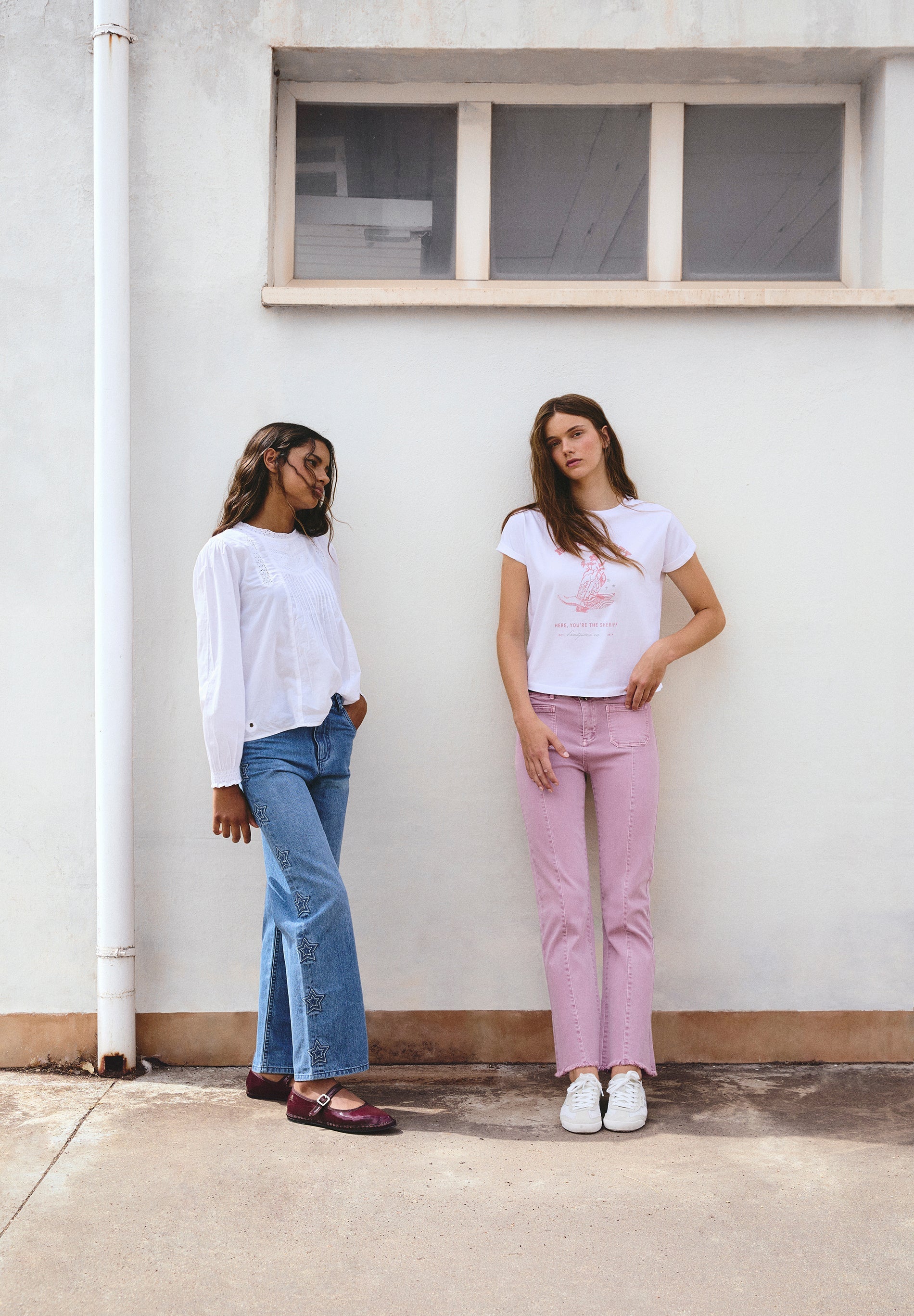 WIDE LEG TROUSERS WITH EMBROIDERED STARS