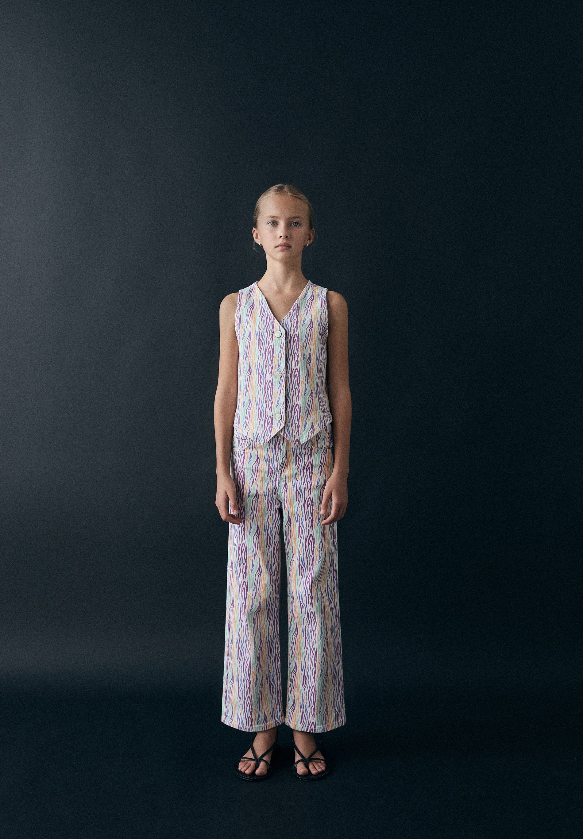 MULTICOLOURED DENIM WAISTCOAT