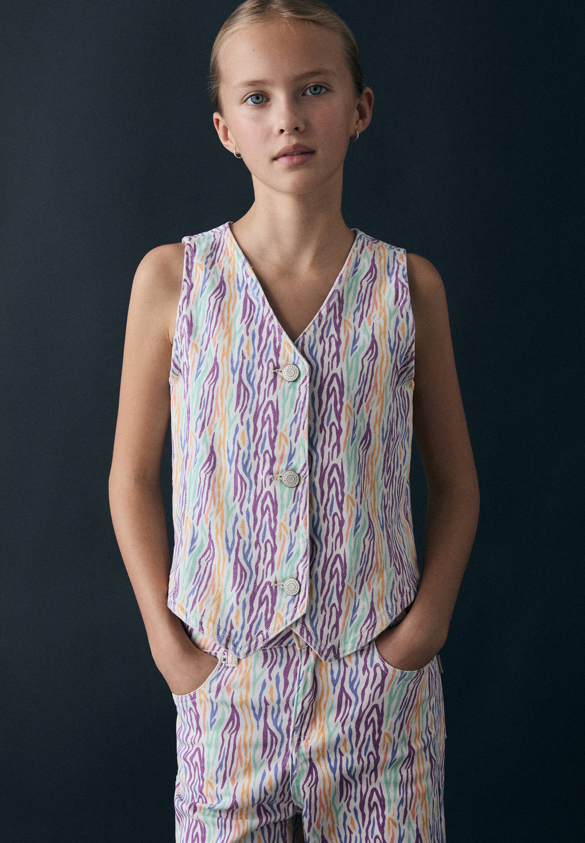 MULTICOLOURED DENIM WAISTCOAT